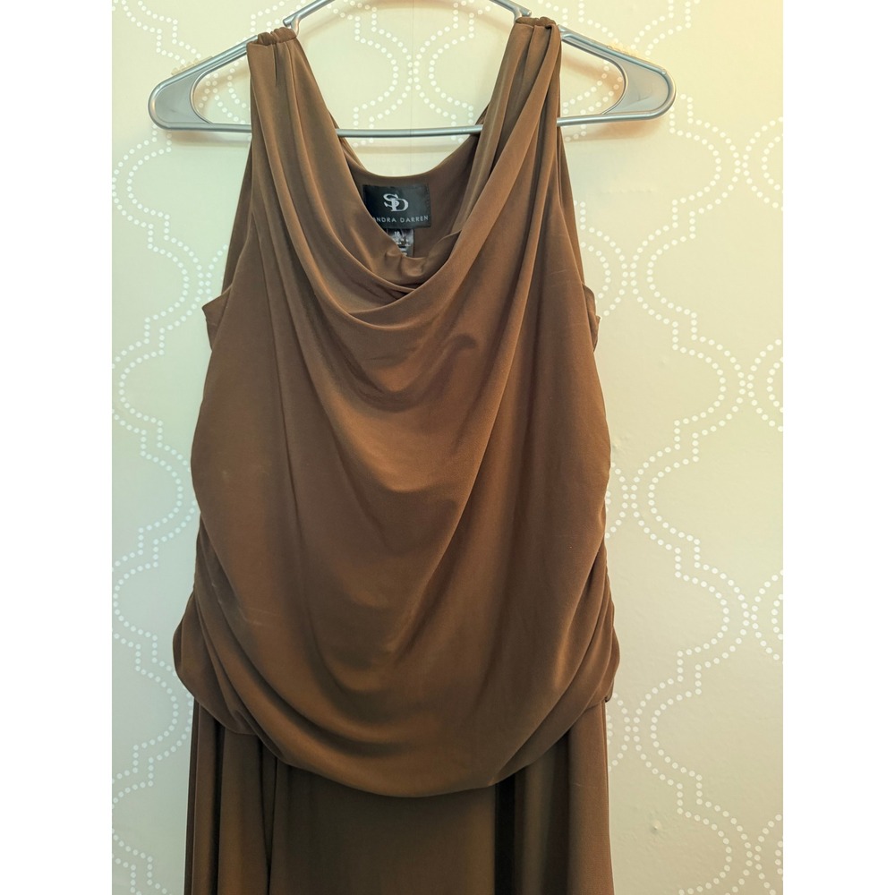 Sandra Darren Midi Dress Cowl Neck Ruched Draped Brown Size 16 - Picture 3 of 9